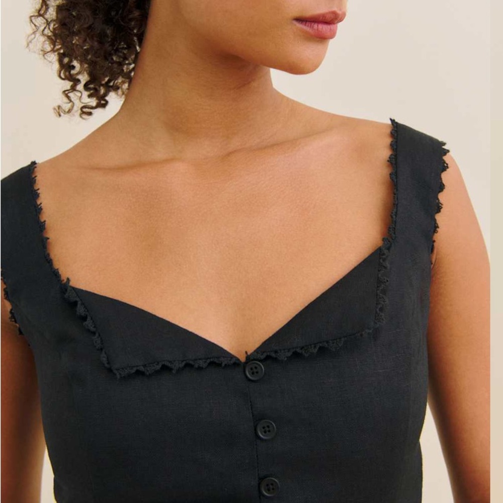 Reformation Viola Linen Top Black